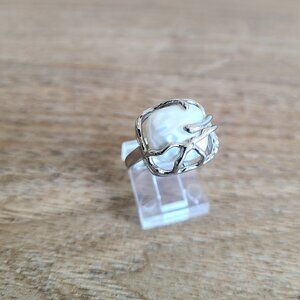 Faux pearl square ring.